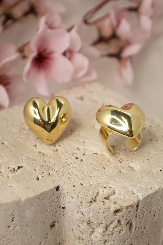 Rhodium Heart-Shaped Statement Ring