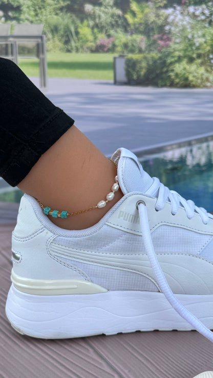 Turquoise and Pearls Anklet