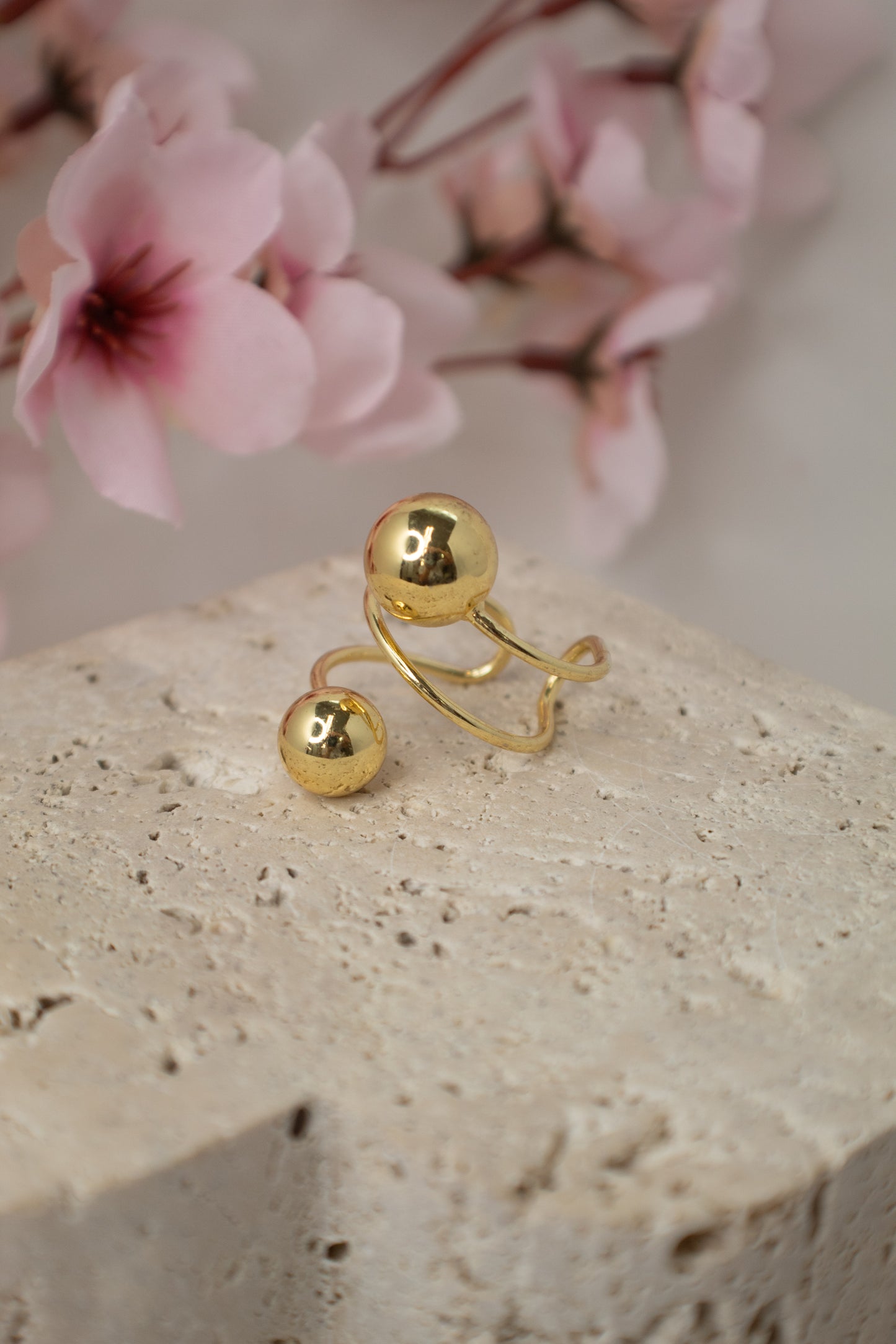 Minimalist Gold Adjustable Ring with Spheres