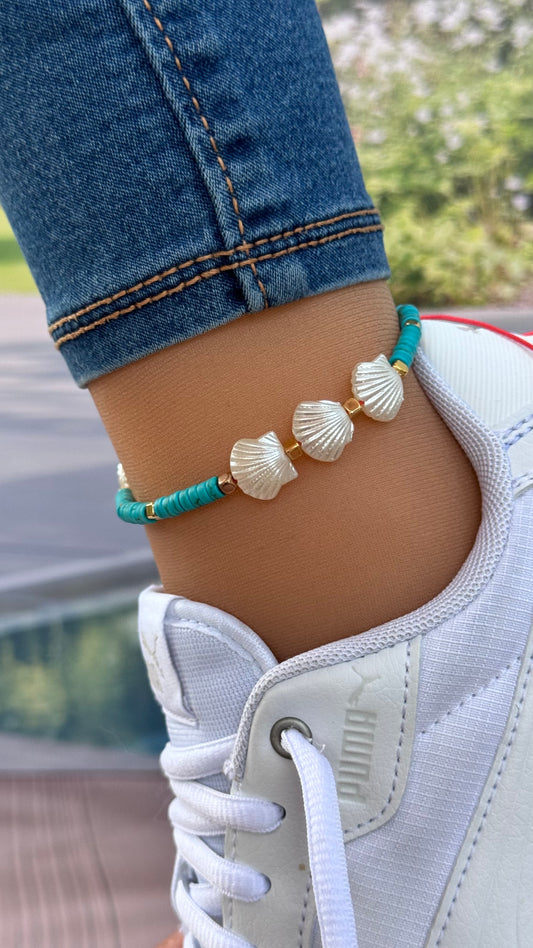 Shell / Turquoise Adjustable Anklet