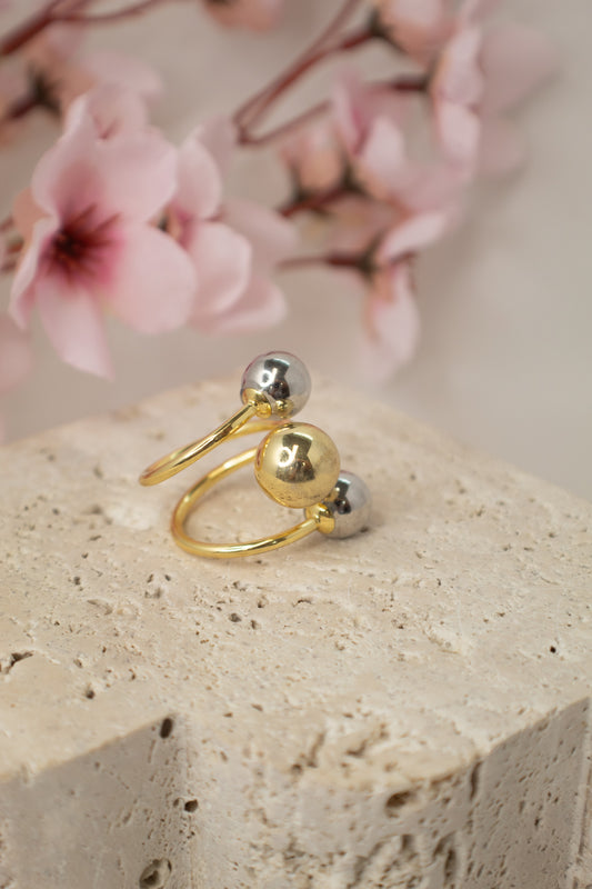 Gold and Silver Beads Stainless Steel Ring