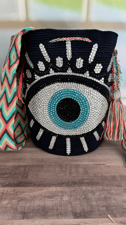 Bolsa Wayuu (Ojo malvado) Azul oscuro