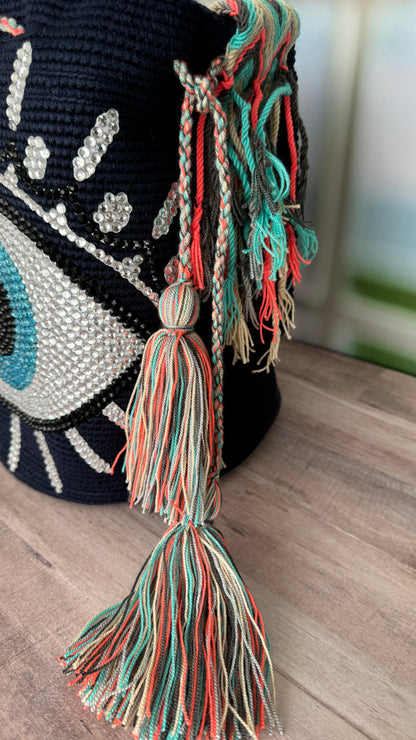 Bolsa Wayuu (Ojo malvado) Azul oscuro