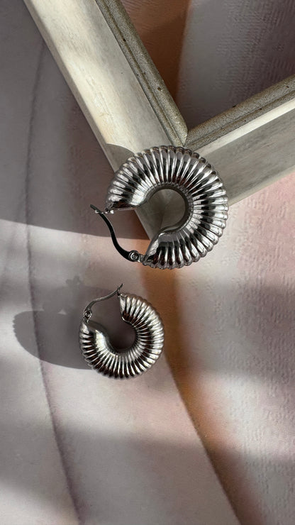 Chunky Thread Elegance Silver Hoop Earrings